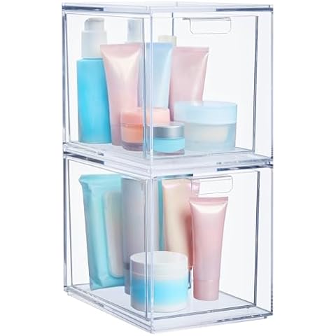 STORi Audrey Stackable Bin Clear Plastic Organizer Drawers | 2 Piece Set | Organize Cosmetics and Beauty Supplies on a Vanity | Made in USA Cover