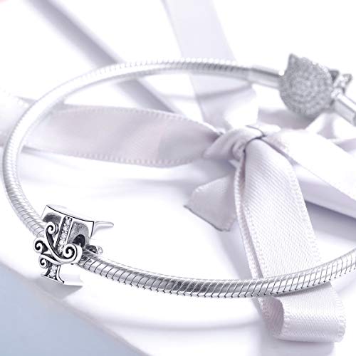 Image of Eternalll Jewellery - Spacer Beads Authentic 925 Sterling Silver Charms Vintage A-Z Letter Alphabet Charms for Bead Bracelets Women Charm Diy Jewelry
