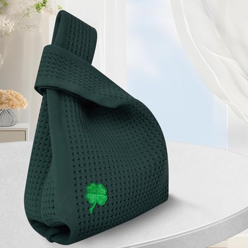 Image of Small Crochet Knit Tote Wrist Bag, Portable Knot Sleeve Handle Bag Cute Wristlet Pouch Purse for Women