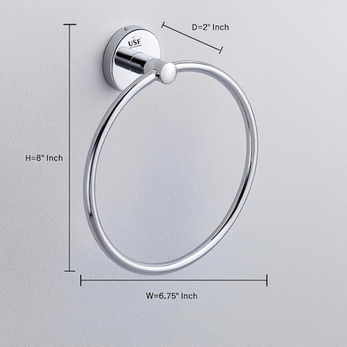 Image of USF Round Napkin Towel Ring for Bathroom, 304 Stainless Steel Hand Towel Holder for Wash Basin, Wall Mounted Bath Accessories, Anti Rust Silver Finish, 3 Years Warranty