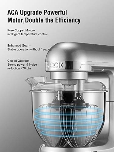 Stand Mixer, Aicok 5.5 Qt Double Dough Hooks Stand Mixer, with Whisk, Beater, Stainless Steel Bowl, 6 Speeds Tilt-Head Food Mixer, Kitchen Electric Mixer with Pouring Shield, Silver