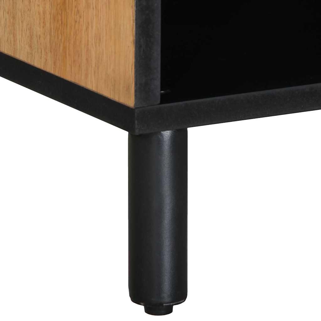 TV-Schrank Mangoholz Massiv 100x33x46 cm Braun | Rustikales Lowboard für Wohnzimmer und Schlafzimmer mit CNC-Front und 10 cm Metallbeinen für einfache Bodenreinigung.