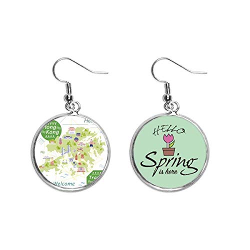 Pendientes de primavera con colgante de Hong Kong China para mujer