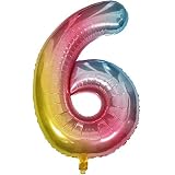 DIWULI Ballon 6 Ans Rose Arcen-ciel XXL - Ballon Anniversaire 6 Ans Decoration, Ballon Chiffre 6, Happy Birthday Fête Deco Kit Numero Nombre Grand Mariage Air Helium Gonflable, Garcon Fille Enfant