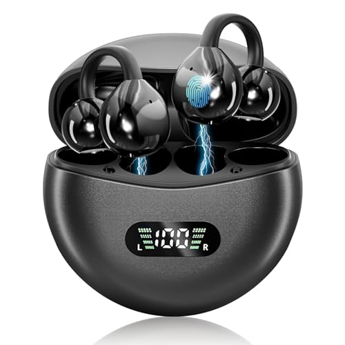 Image of EXECCZO Ear Clip Earbuds Mini Open Ear Headphones Wireless Bluetooth Earphones for Sport Workout Driving Walking Running Compatible with iPhone Android (Black and Grey)