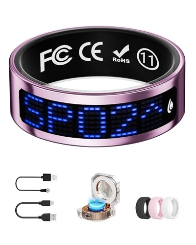 Image of Smart Ring for Women & Men with Display, Health Ring with Heart Rate, Sleep Monitor, IP68 Waterproof Fitness Ring, Fitness Tracker Ring, No APP Fee for iPhone and Android (Pink, 11#)