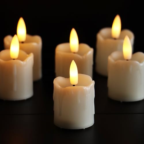 Image of 6 Pack LED Flameless Votives with Built-in Timer Realistic Black Wick Drips Battery Operated Electric Candle Set for Home Party Wedding Halloween Christmas Decorations 1.5 inch D x 2.6 inch H Batteries Incl.