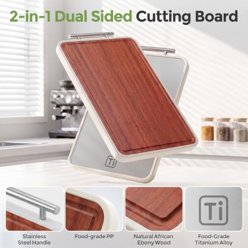Image of Titanium Cutting Board for Kitchen, Double-Sided Wood Cutting Board