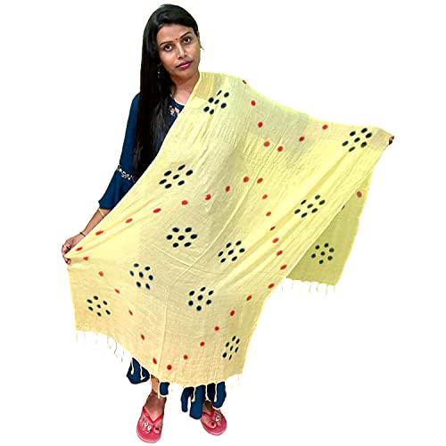 Dupatta coton femme jaune citron grand foulard imprimé pois