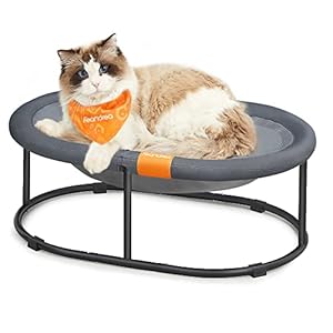 Feandrea Cat Hammock, Raised Cat Bed, Small Dog Bed, for Pets up to 12 kg, Free-Standing Pet Bed for Summer, with Removable Mesh, Machine Washable, Oval, Grey PCB002G01