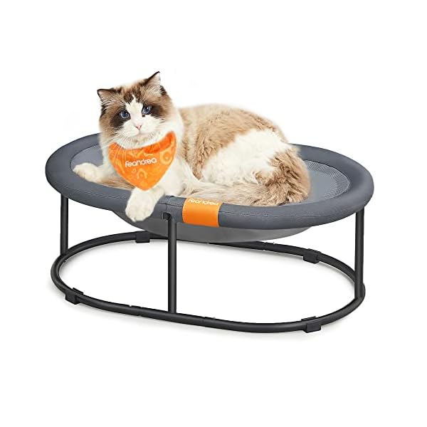 FEANDREA-Cat-Bed-Cat-Hammock-Small-Dog-Bed-for-Pets-up-to-26-lb-Free-Standing-Elevated-Cat-Bed-for-Summer-with-Removable-Mesh-Machine-Washable-Oval-Gray-UPCB002G01