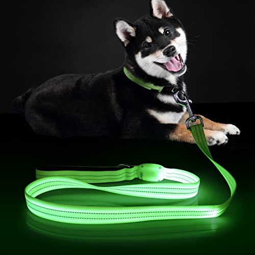 ChalkLit Led Dog Leash, 4 Ft Light Up Soft Rechargeable Dog Leash, Waterproof, Nylon Reflective Leashes with Padded Handle for Night Walking, Safety Glow in The Dark Dog Leash for Large Medium Pets