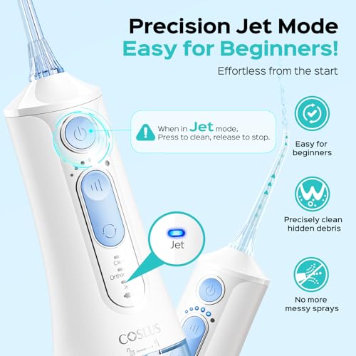 Image of COSLUS C51 Portable Water Flosser for Teeth: 3 Modes & 6 Pressure Settings & T50 Portable Water Flosser for Travel with Screen Display & Pressure Indicator Light On-the-Go Pink & White