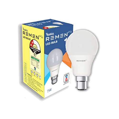 Image of REMEN B22 7 Watt LED Bulb Cool Day Light (White, Pack of 5), Long Life, Energy Efficient & 240 Degree Beam Angle 7W Led Light Bulb for Home, Office & Commercial Use