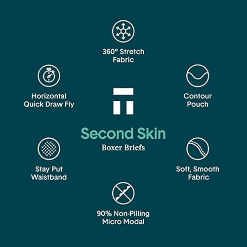 Tommy John Men’s Underwear - Second Skin Boxer Brief With Contour Pouch And Longer 8" Inseam – Silky Soft, Stretch Fabric, 3 Pack (Black/Turbulence/Dress Blues/X-Large) #TOP7