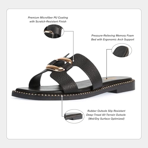 Women's Flat Sandals with Metal Chain Studs-Summer 2025 Comfortable Casual Dressy Slides3