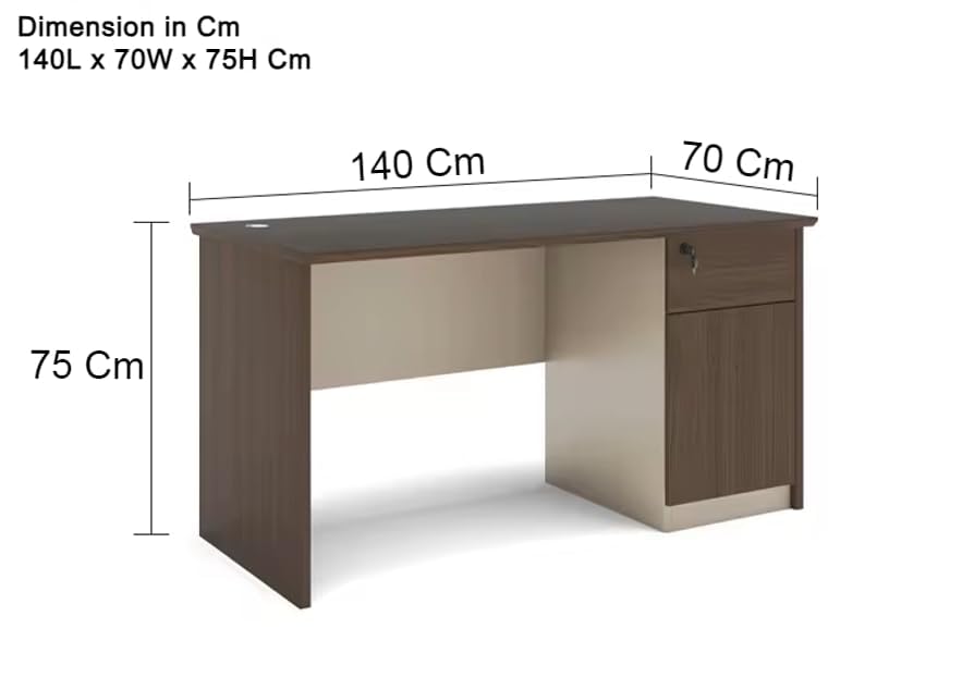 Image of Engineered Wood Office Table | 140 cm Single Workstation Desk with Drawer & Cabinet | Brown & Beige Laptop | Study | Computer Table for Home & Office Use