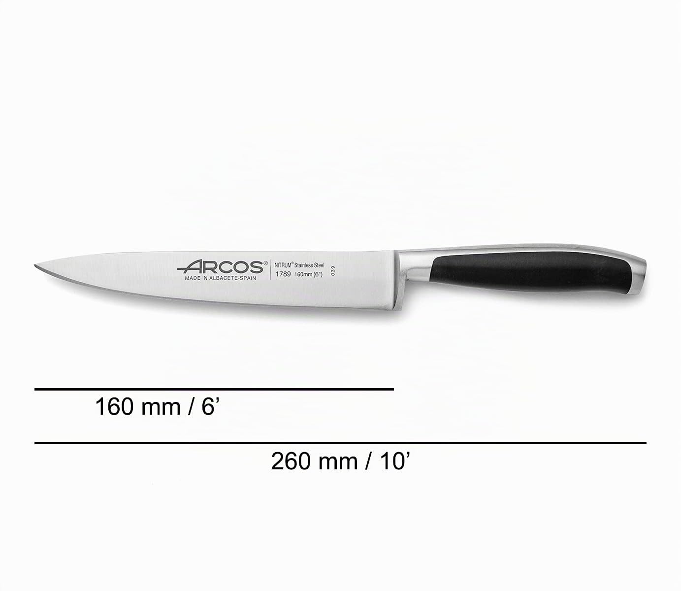Arcos Cuchillo cocina laerie Kyoto - Hoja Acero Inoxidable forjado Nitrum 6" - Mango negro polioximetileno (POM) - Elegante y duradero (7'')