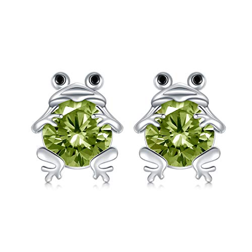POPKIMI S925 Sterling Silver Frog Stud Earrings for Women Jewelry (August)