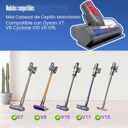 Miniatura 3 de Mini Cepillo Motorizado Anti Enredos Compatible Con Dyson V7 V8 V10 V11 V15 Gen 5 Aspiradora, Mini Boquilla Turbina Para Colchones De Limpieza, Tapicería Y Escaleras