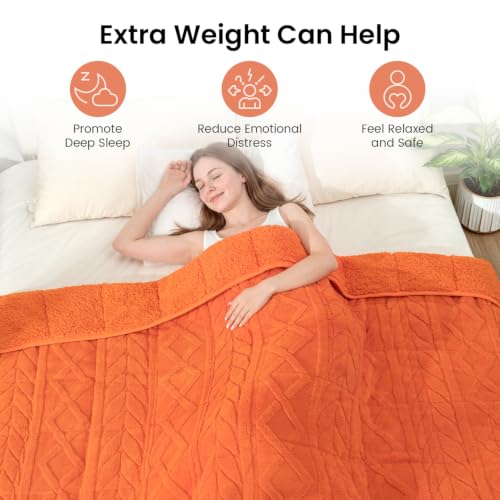 Image of Drewin Weighted Blanket 15lbs for Adults Deep Sleep and Relax,Orange | Soft Jacquard Sherpa Heavy Blankets 48 inch x 72 inch with Glass Beads,Cozy Fleece Throw Blankets for Bed and Couch,Machine Washable