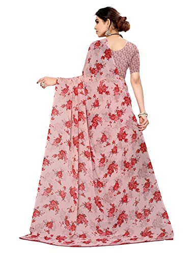 Image of SIRIL Women's Floral Printed Georgette Saree With Unstitched Blouse Piece
