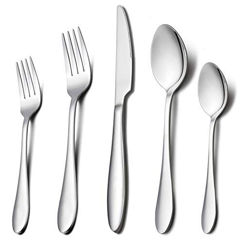 30-Piece Silverware Set (Clearance Sale), HaWare Stainless Steel Modern Elegant Flatware Cutlery Set, Service for 6, Dinner Knives/Spoons/Forks, Mirror Polished, Dishwasher Safe