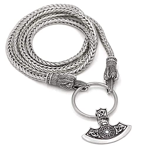 Clásico Nórdico Odin Mitología Collar de Hacha Hombres Cadena de Cabeza de Cuervo Estilo Gótico Colgante Amuleto Irlanda Retro Religión Protección Amuleto Talismán Cover