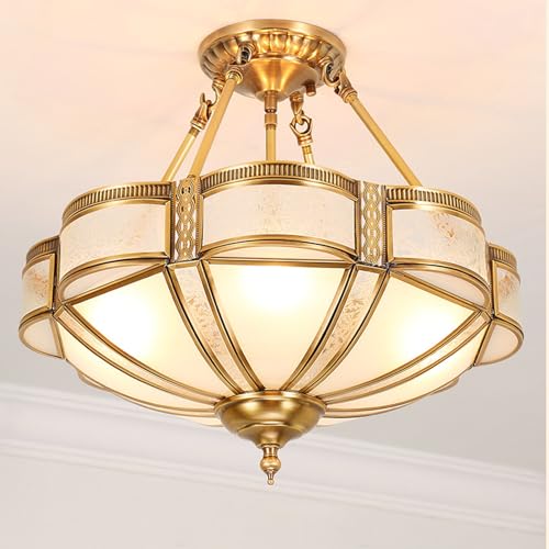MIXL-24 Inch Brass Chandelier with Glass Lampshade,Art Deco Floral Bedroom