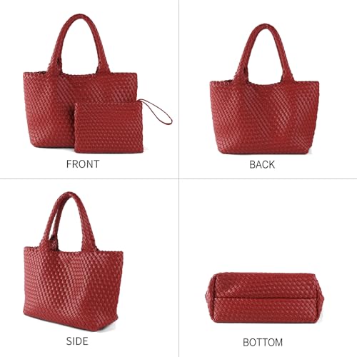 Image of SporGenius Woven Tote Bag Large Vegan Leather Totes Bag, Fashion Handwoven Purses for Women