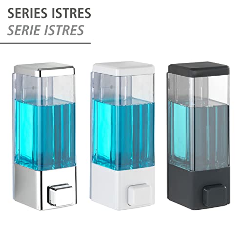 WENKO Desinfektionsmittel- und Seifenspender Istres Weiß, hygienischer Wand-Spender für Desinfektionsmittel, Flüssigseife etc., Befestigen ohne bohren, Füllmenge: 320 ml, 6 x 18,5 x 7,5 cm, Kunststoff