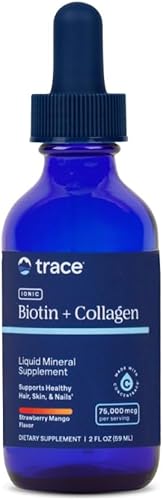 Trace Minerals Ionic Biotin Plus Collagen - Suplemento de alta potencia que apoya el crecimiento saludable del cabello y la piel - Suplemento de