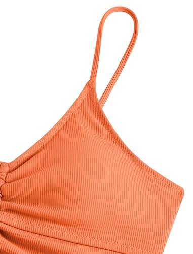 ZAFUL Women V Neck Bikini Set Ruched Tie Front High Waisted Floral Print Ribbed 2 Piece Bathing Suit Swimsuits3