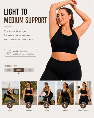 Image of FANCMISTERY Plus Size Sports Bra for Women Racerback Wireless Padded Bra for Yoga, Hiking, Cycling