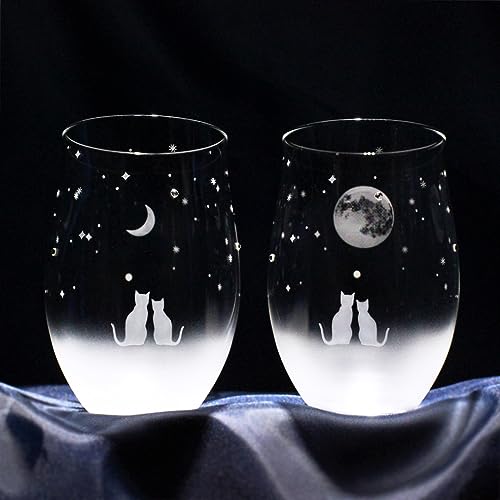 Set de vasos con motivo de gato (Full Moon + Crescent Night Sky)