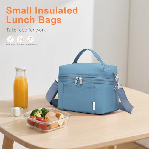 NOL Natural Organic Lifestyle Small Insulated Lunch Bags for Women Cooler Bag Lightweight Nylon Waterproof Lunch Box For Work (Small, Dusty blue)
