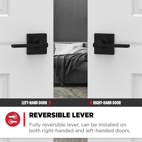 Image of Kwikset Casey Hallway Passage and Bed /Bath Privacy Door Handle 4 Pack, 2 Passage Levers and 2 Privacy Levers, Matte Black Reversible Interior Handles, with Microban