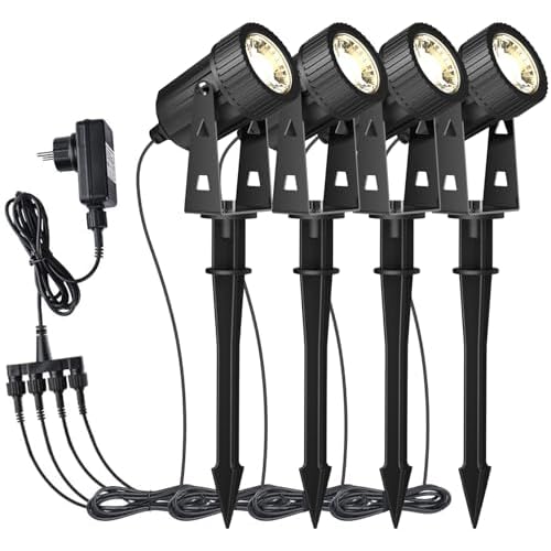 Gartenleuchte, GEEDIAR 4 Stücke Gartenstrahler Warmweiß COB LED Gartenleuchten mit Erdspieß IP65 Wasserdicht LED Gartenstrahler mit Stecker für Außen Garten Rasen