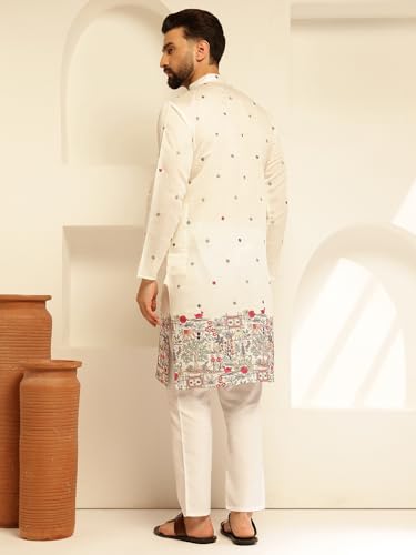 Image of SOJANYA (Since 1958 Men's Festive Cotton Silk Designer Kurta with Daman Embroidered Detailing | Perfect for Navratri, Diwali & Special Occasions