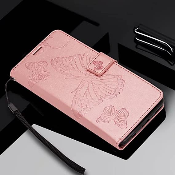 Image of TROUNCE Butterfly Embossing Shock Proof Flip Cover with Card Cash Holder Wallet Case & Magnetic Lock|Mobile Cover|Back Cover- Pink for Samsung Galaxy A54 5G