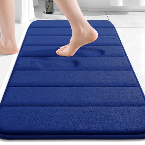 Image of Buganda Memory Foam Soft Non Slip Absorbent Bathroom Rugs Rubber Back Runner Mat (20 x 32, Navy Blue)