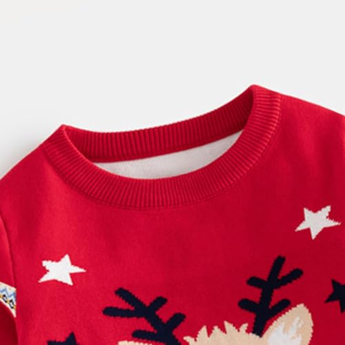 Xumplo Toddler Girls Boys Ugly Christmas Sweater Kids Reindeer Pullover Unisex Child Xmas Red Top Clothing 3-7Y4