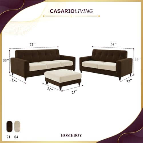 Image of Homeboy Luxe Velvet-Suede Fabric 3 + 2 Seater with Ottoman Dual Tone Sofa Set | Comfortable & Spacious Seating for Upto 6 Person | Modern Sofa Set for Living Room - Dark Brown & Cream