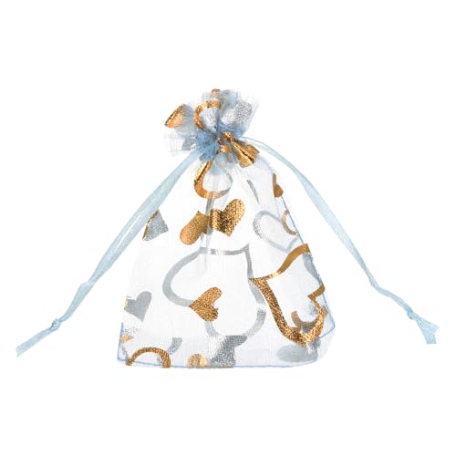 QUARKZMAN 50 Pièces Sachets Pochettes, 7cm x 9cm Sacs en Organza en Mousseline Cœur avec Cordon pour Mariage, Noël, Anniversaire, Bijoux, Cadeaux, Bonbons,...