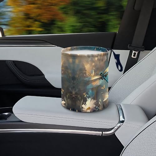 Image of Dragonfly Print Car Trash Can Collapsable, Reusable Daisy Trash Bag for Car, Waterproof Hanging Trash Bin for Car
