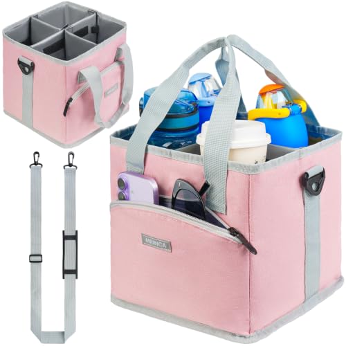 MRINCA Reusable Insulated 4-Cup Drink Carrier with Handle, Pink