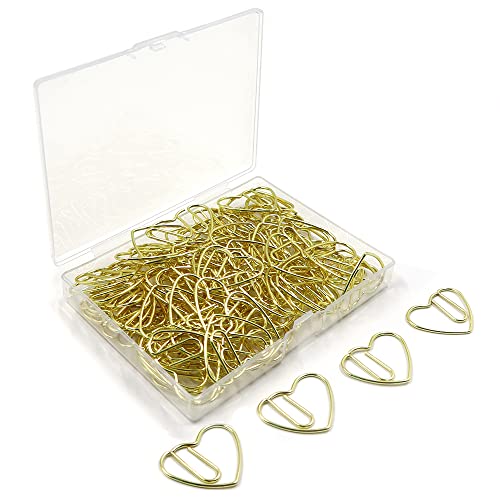 100 Stück Büroklammern niedlich, Liebesherzförmige Büroklammern, Metall, kleine Büroklammern, Lesezeichen, Dokumente, Organisationsklammer für Schule, Büro (Gold) Cover