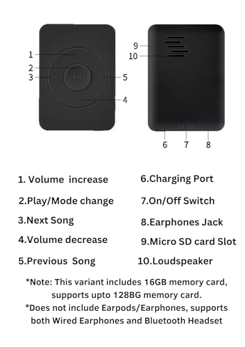 Image of Xzor 16GB Bluetooth Player, in-Built Speaker, Supports Wireless Earbuds & Speakers MP3 Player Expanded Up to 128GB (Black)