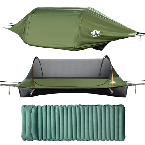 Night Cat Flat Lay Hammock Tent with Mosquito Net Waterproof Rainfly for 1 Person Backpacking Hiking Camping Lightweight 330LBS 87x28x19in