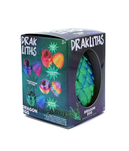 Joy Toy - Drakliths 24202 - 3D-gedrucktes Drachenei, Drachenei mit Drache, voll beweglicher Drache, Zappelspielzeug 7x7x9,5 cm